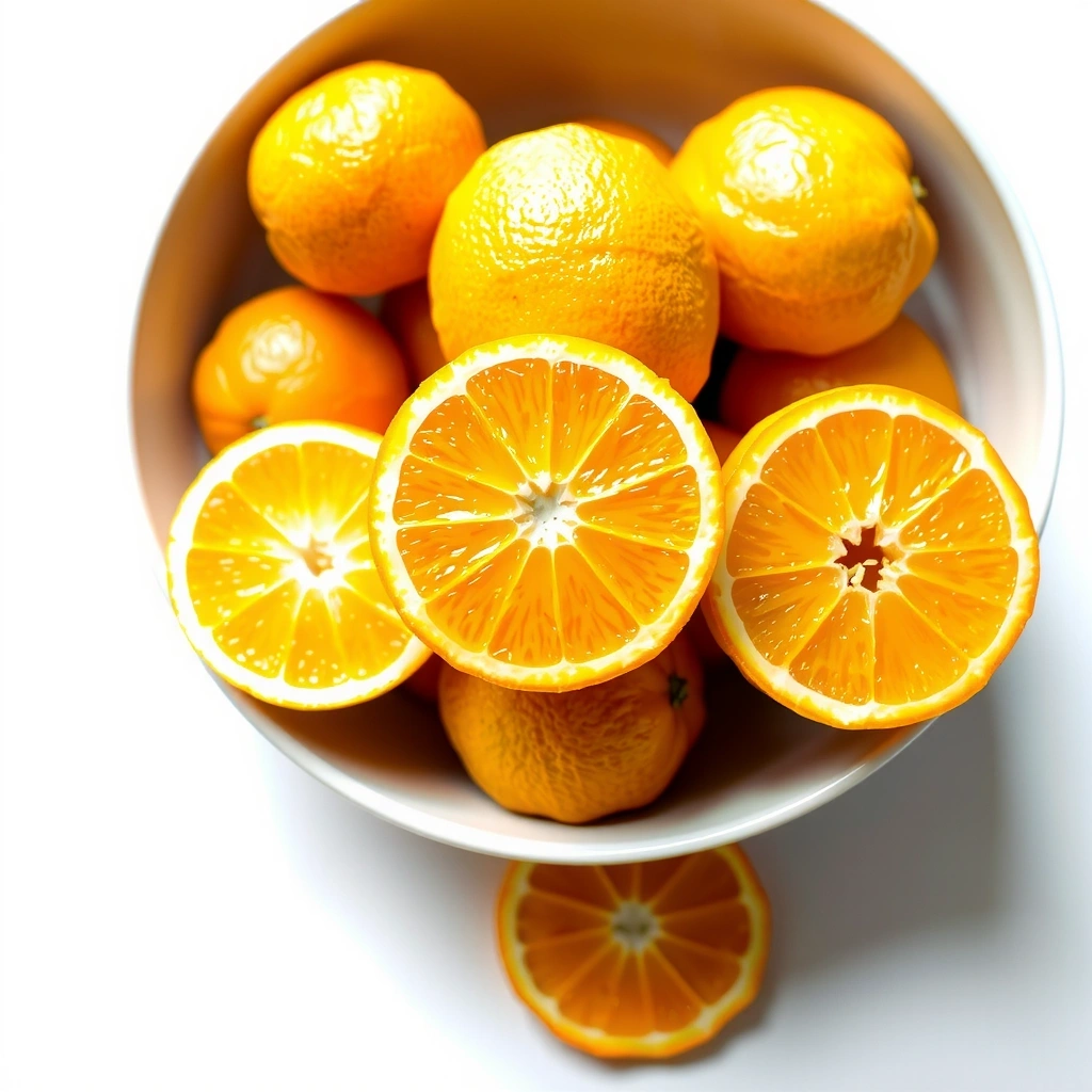 Naranjas frescas y jugosas, cortadas y enteras, en un tazón.